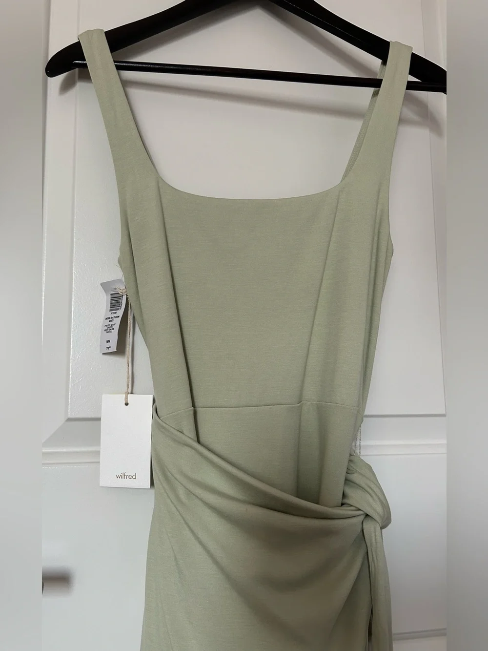 NWT Aritzia Wilfred Saturn Midi Dress Square Neck Wrap in Pastel Sage Green Sz M - Picture 9 of 12